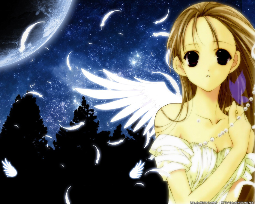 brown_hair dress feathers long_hair moon nanase_aoi night wings