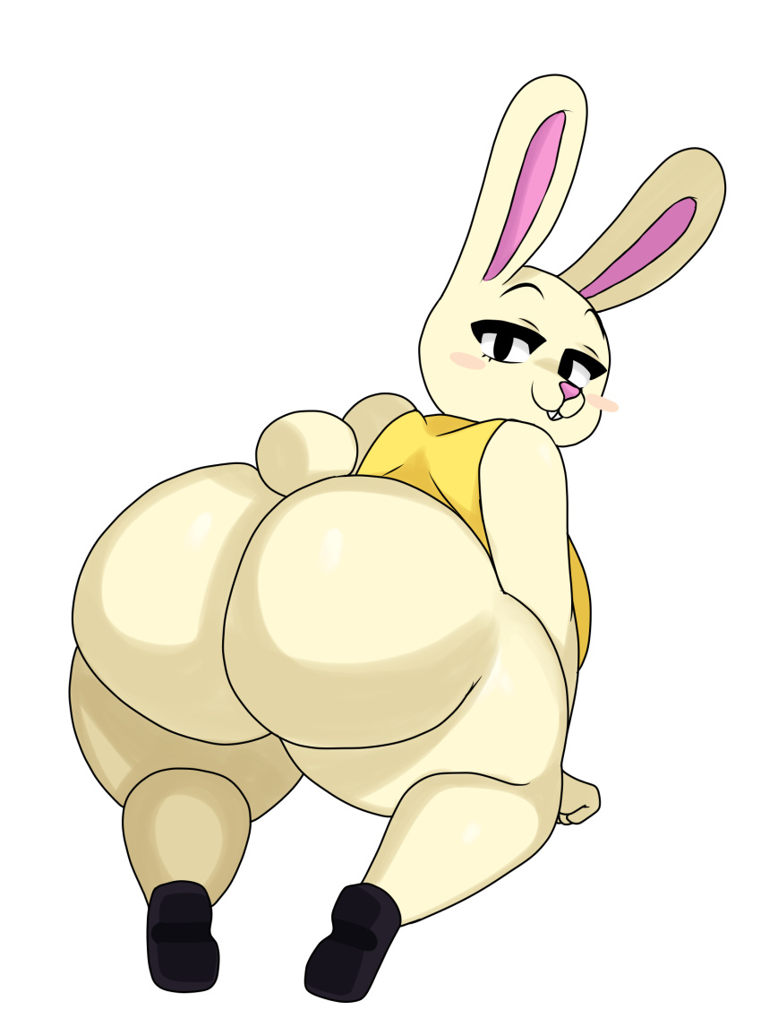 anthro big_breasts big_butt blush breasts bubble_butt butt female hi_res lagomorph leporid mammal mummy_rabbit_(peppa_pig) nude peppa_pig rabbit samirachuni seductive simple_background smile smiley_face solo thick_thighs white_background