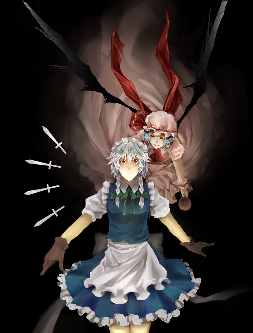 bad_id bad_pixiv_id highres izayoi_sakuya knife multiple_girls remilia_scarlet touhou vitaminlemon wings