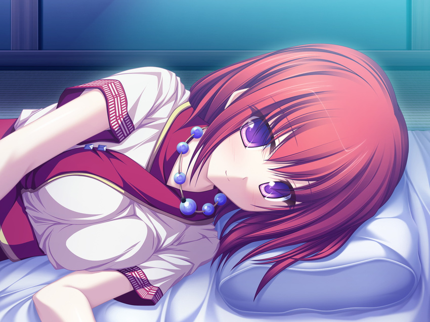 game_cg jpeg_artifacts redhead sleeping suzukaze_no_melt tenmaso tsubaki_nazuna violet_eyes whirlpool