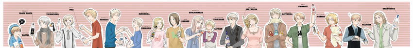 6+boys absurdres alcohol america_(hetalia) artist_request axis_powers_hetalia belarus_(hetalia) canada_(hetalia) denmark_(hetalia) drink estonia_(hetalia) finland_(hetalia) france_(hetalia) highres iceland_(hetalia) latvia_(hetalia) lithuania_(hetalia) long_image multiple_boys multiple_girls norway_(hetalia) poland_(hetalia) russia_(hetalia) sealand_(hetalia) sweden_(hetalia) ukraine_(hetalia) united_kingdom_(hetalia) vodka wide_image