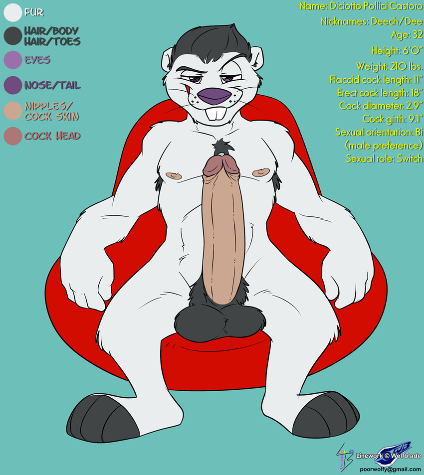 balls beaver big_penis body_hair diciotto erection hung lancer_buck lancer_buck_(colorist) male mammal model_sheet nipples penis precum pubes pubic_hair purple_eyes purple_nose rodent smirk solo uncut whiskers wolfblade