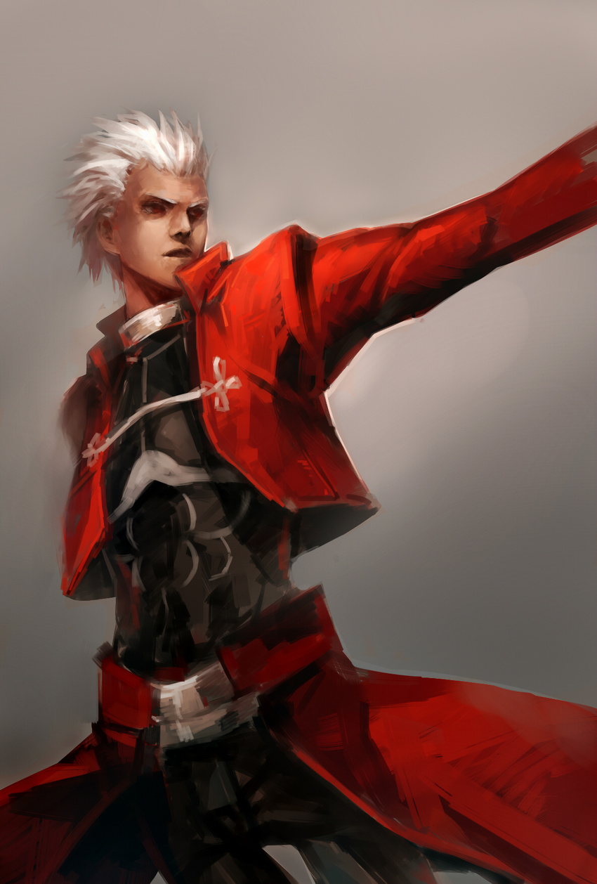 akumey archer dark_skin dark_skinned_male fate/stay_night fate_(series) highres male_focus red_eyes solo white_hair