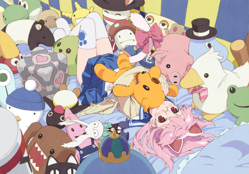 animal_ears bed bird bonus_kun bunny buster-kun cat cat_ears character_doll crossover dennou_coil docomo docomodake doll domo-kun dragon_quest glasses goose gunbird hebereke hebereke_(character) highres kanon keropii king_slime kyoro-chan mameshiba_(character) mario_(series) masuda_jigorou moomin moominpappa morinaga_(brand) morinaga_(company) moyashimon multiple_crossover nippon_housou_kyoukai noppon original oryzae-tan oyaji pig pingu pink_hair pomupomu portal portal_(series) ribbon school_uniform serafuku shirai_vincent shiwasu_takashi solo stuffed_animal stuffed_toy tapir the_pillows waku_waku_7 weighted_companion_cube yoshi