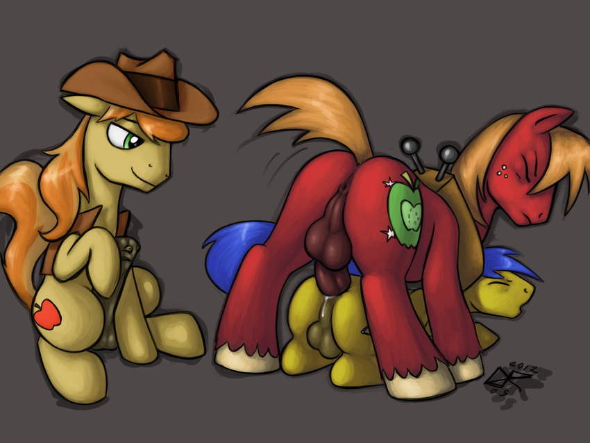 anal_penetration animal_genitalia anus balls big_macintosh_(mlp) big_penis braeburn_(mlp) cowboy_hat cutie_mark equine feral freckles friendship_is_magic gay group hat horse horsecock idr ldr male mammal masturbation my_little_pony penetration penis pony sex watching yoke