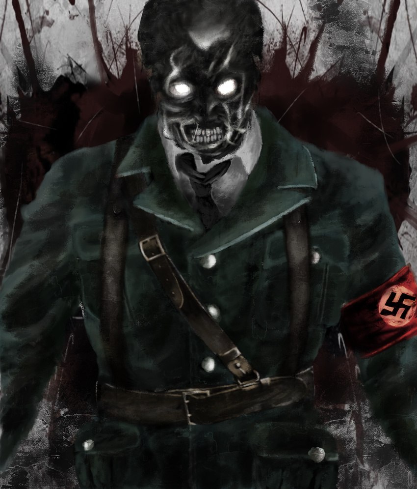 glowing glowing_eyes gray_skin grey_skin highres military military_uniform nazi swastika uniform zombie