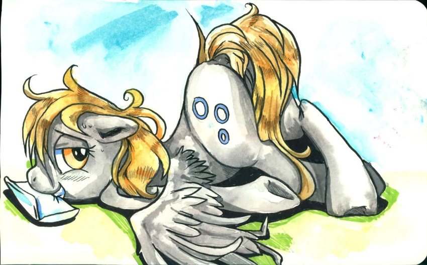 anus bcs buttercup_saiyan crash cutie_mark derpy_hooves derpy_hooves_(mlp) equine female feral friendship_is_magic letter mammal my_little_pony painting pegasus pussy smile solo sweat traditional_media watercolor wings