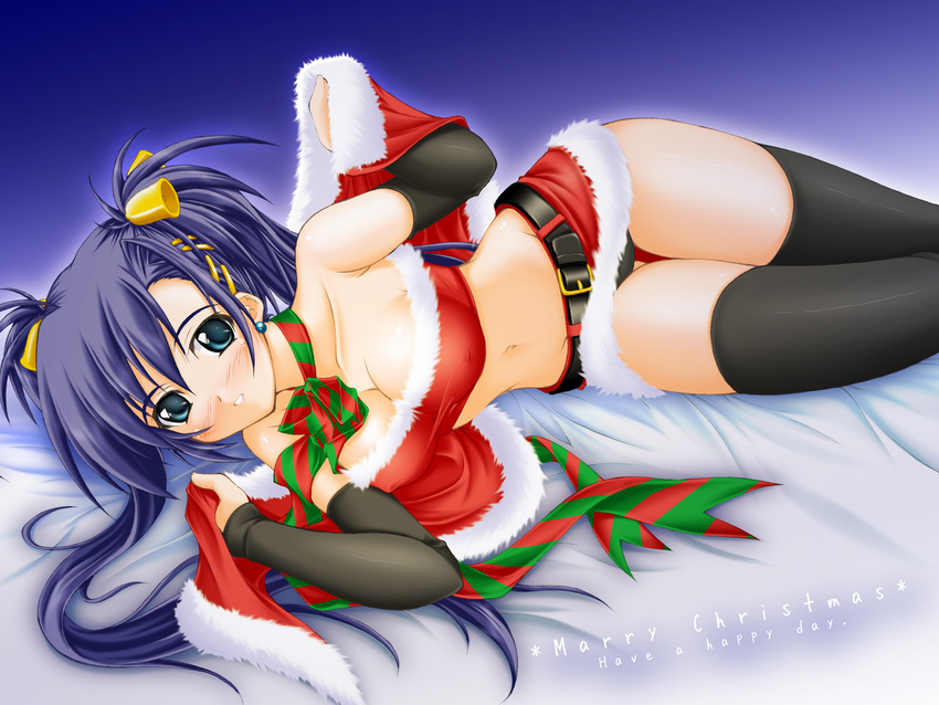 akimoto_dai christmas highres original panties santa_costume solo thigh_gap thighhighs underwear