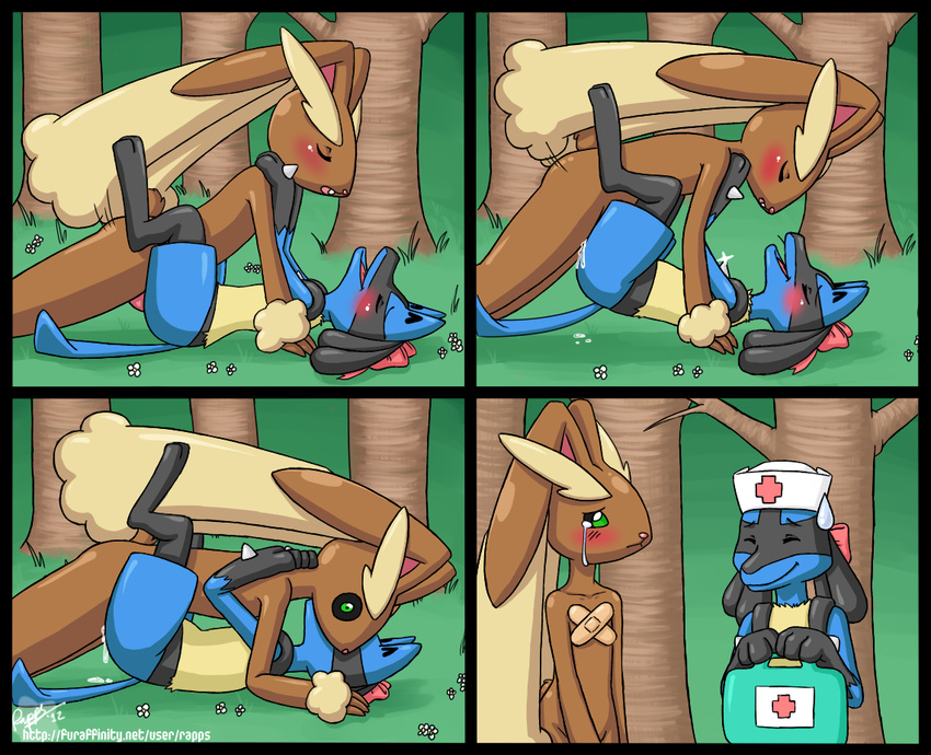 comic crying cum cum_inside dusty's_poke'adventure female humor interspecies lopunny lucario lying male missionary_position nintendo on_back ouch penetration penis pok&#233;mon pok&eacute;mon rapps sad sex tears video_games wounded
