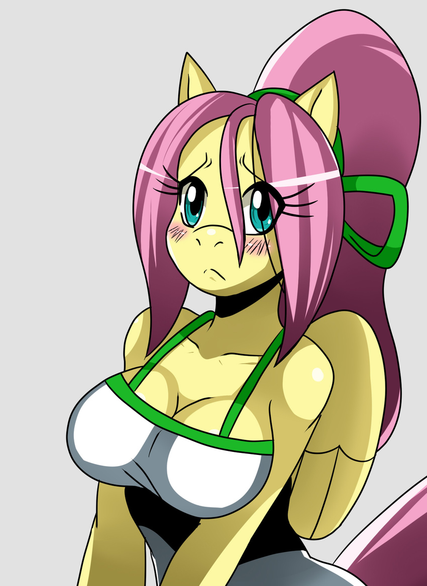 anthro anthrofied blue_eyes blush breasts cleavage clothed clothing equine female fluttershy_(mlp) friendship_is_magic hair horse mammal my_little_pony pegasus pink_hair pony solo sssonic2 wings