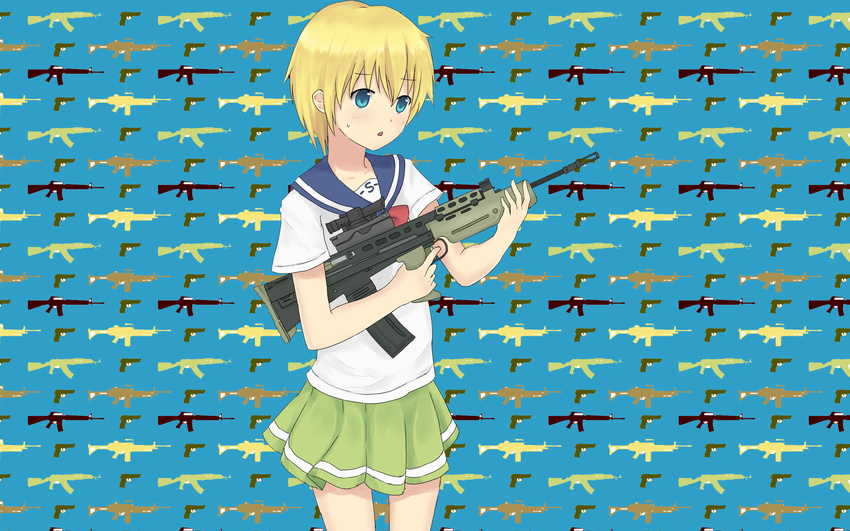 blue_eyes gun l85a1 seifuku upotte!! weapon