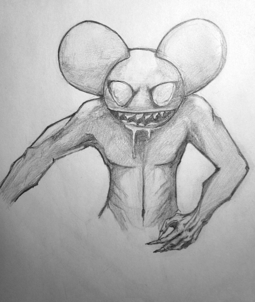 absurd_res deadmau5 drooling hi_res monochrome monster nightmare_fuel saliva solo