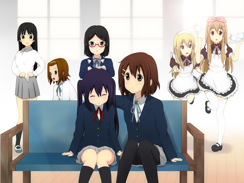 akiyama_mio bad_id bad_pixiv_id couch giritaso highres hirasawa_yui k-on! kotobuki_tsumugi long_hair maid multiple_girls nakano_azusa okuda_nao pantyhose saitou_sumire school_uniform short_hair tainaka_ritsu twintails