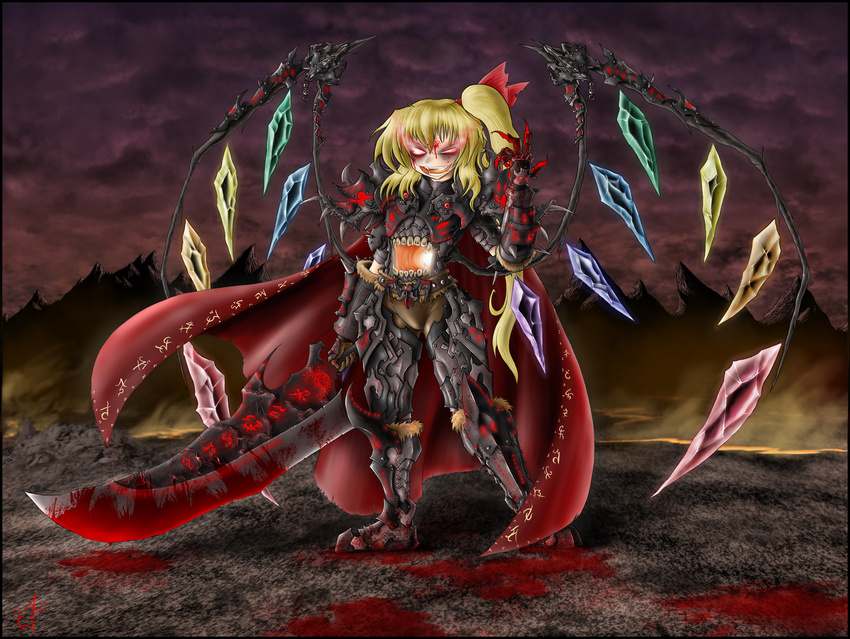 armor bad_deviantart_id bad_id blackmorass blood blood_on_face fangs flandre_scarlet highres parody red_eyes solo sword touhou warcraft weapon world_of_warcraft