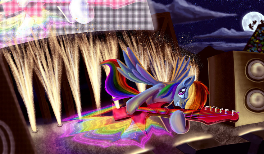 audience cloud concert detailed_background equine female flares friendship_is_magic grin guitar hair horse mammal moon multi-colored_hair musical_instrument my_little_pony night pegasus performance pony purple_eyes rainbow_dash_(mlp) rainbow_hair screen solo speaker stars tsitra360 wings