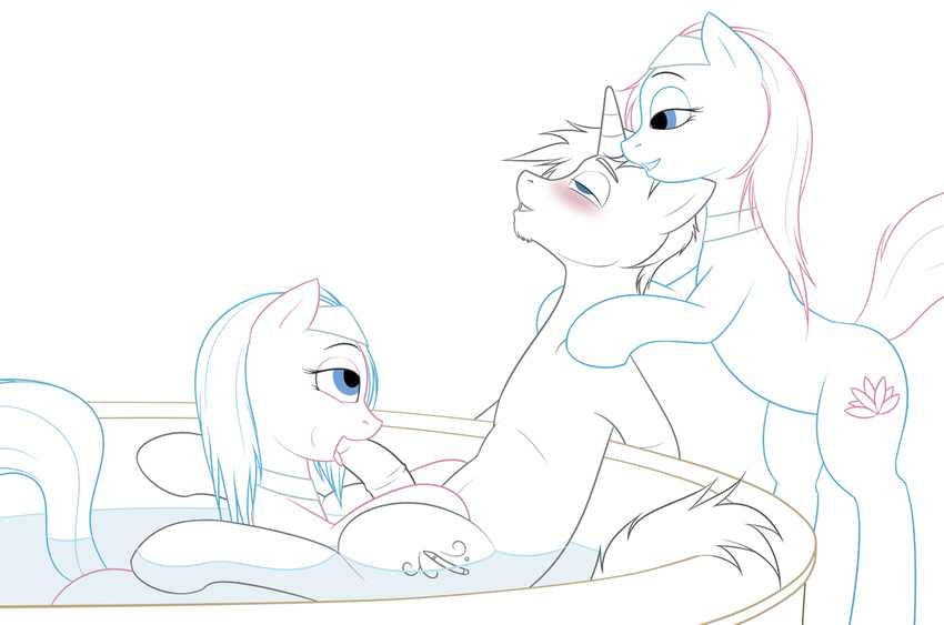 aloe_(mlp) blush cutie_mark cutiemark equine fatalfox fellatio female feral friendship_is_magic group group_sex horn horse hot_tub invalid_tag line_art lotus_(mlp) male mammal mane massage monochrome my_little_pony oc oral oral_sex original_character plain_background pony sex sibling siblings spa straight threesome twins unicorn water white_background work_in_progress