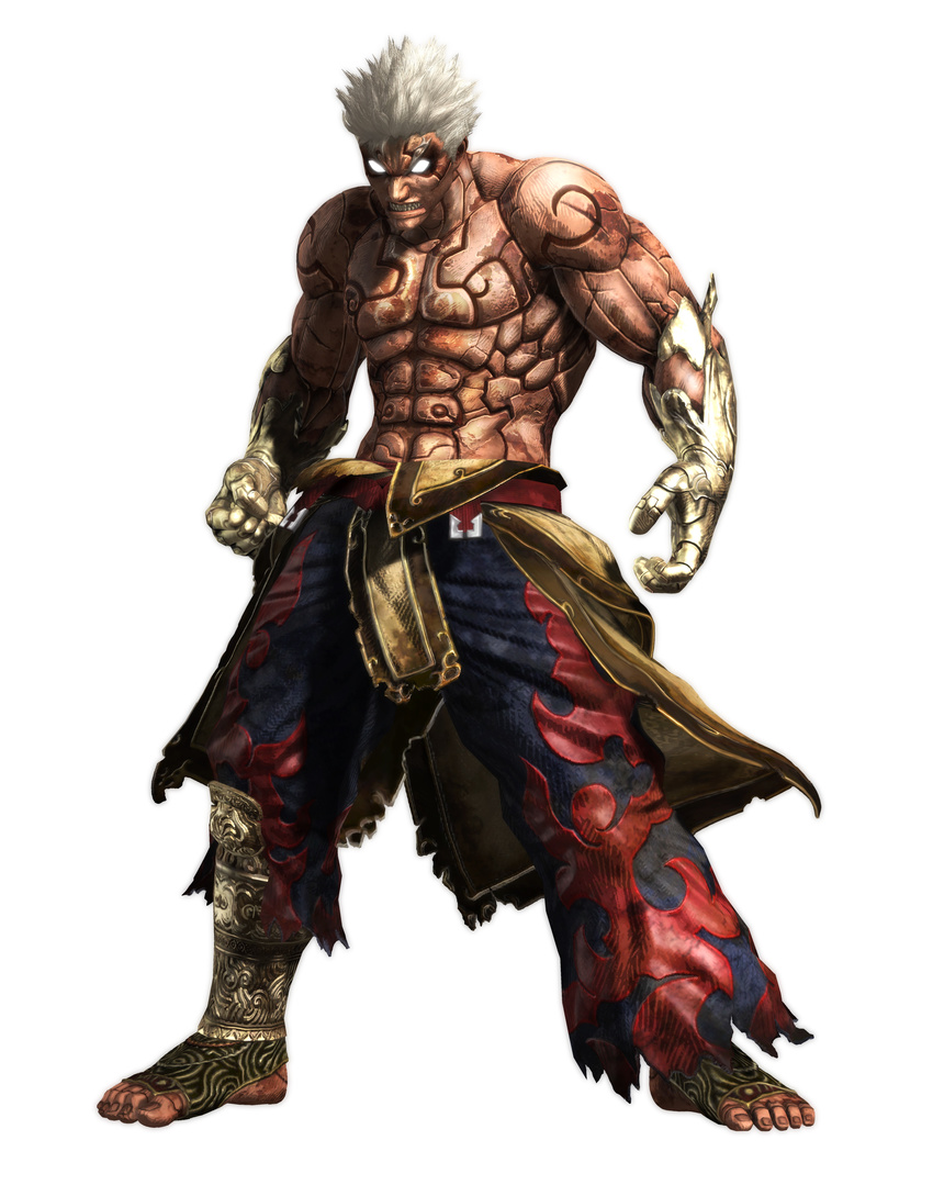 1boy absurdres angry asura's_wrath asura's_wrath asura_(asura's_wrath) asura_(asura's_wrath) capcom cyber_connect_2 glowing glowing_eyes gold highres male_focus manly muscle red white_eyes white_hair