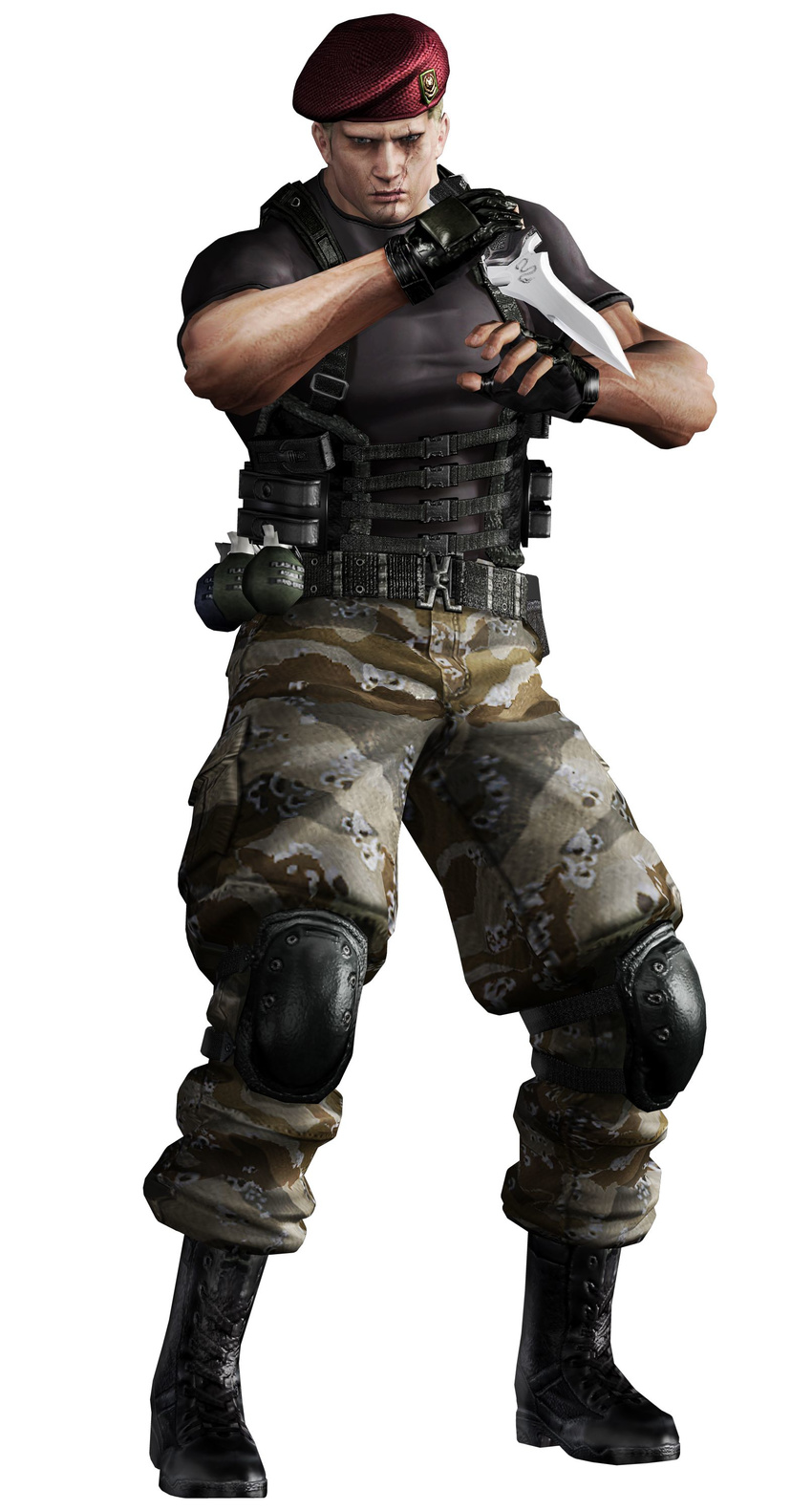 absurdres boot boots capcom explosive grenade hat highres jack_krauser knife male male_focus resident_evil scar solo