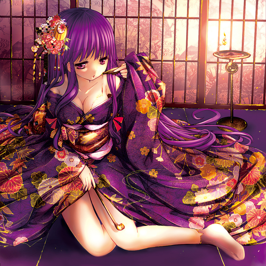 catbell cleavage kimono patchouli_knowledge touhou