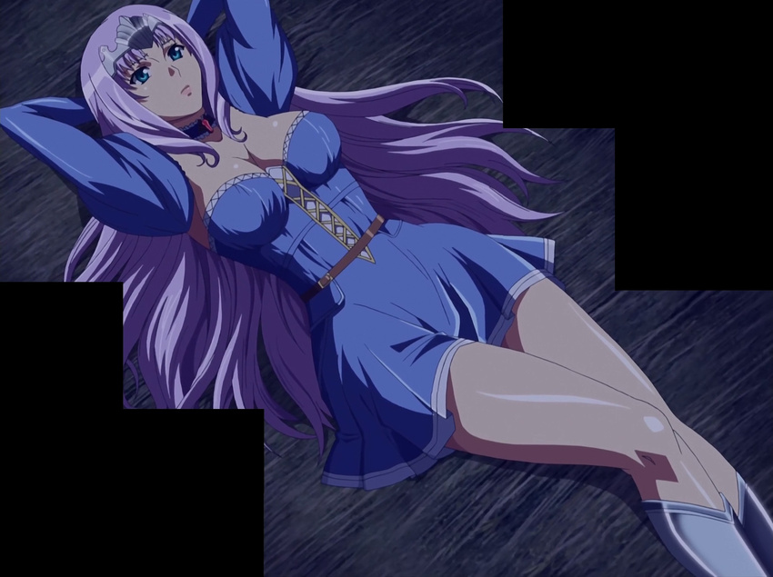 annelotte blue_dress dress female highres laying_down long_hair lying queen's_blade queen's_blade_rebellion queen's_blade queen's_blade_rebellion solo stitched
