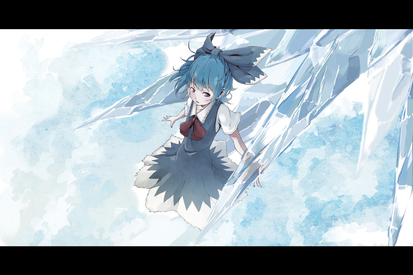 bad_id bad_pixiv_id blue_eyes blue_hair cirno dress haz_first_music highres ice letterboxed solo touhou