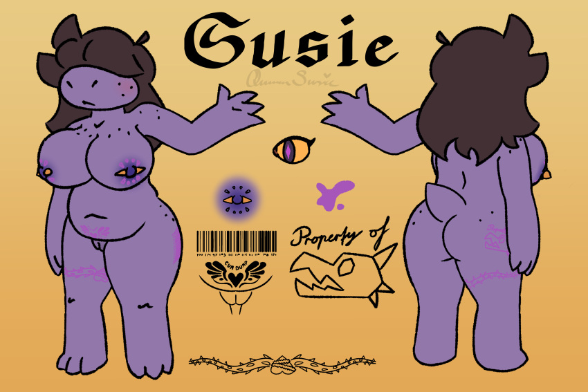 absurd_res anthro artist_name barcode barcode_tattoo big_breasts big_butt big_nipples bite_mark bite_mark_on_nipple blush breasts brown_hair butt butt_tattoo covered_eyes delta_rune_(emblem) deltarune dinosaur female flat_colors freckles freckles_on_breasts freckles_on_butt freckles_on_face freckles_on_shoulders full-length_portrait genitals hair heart_tattoo hi_res leg_tattoo lex_charm long_hair messy_hair model_sheet multiple_angles navel nipple_piercing nipple_tattoo nipples nostrills nude piercing plant portrait purple_body purple_eyes purple_nipples purple_scales pussy queen_susie rear_view reptile scales scalie short_tail signature simple_background slightly_chubby solo standing susie_(deltarune) symbol tail tattoo text thick_thighs thigh_tattoo undertale undertale_(series) vine_tattoo vines womb_tattoo yellow_sclera