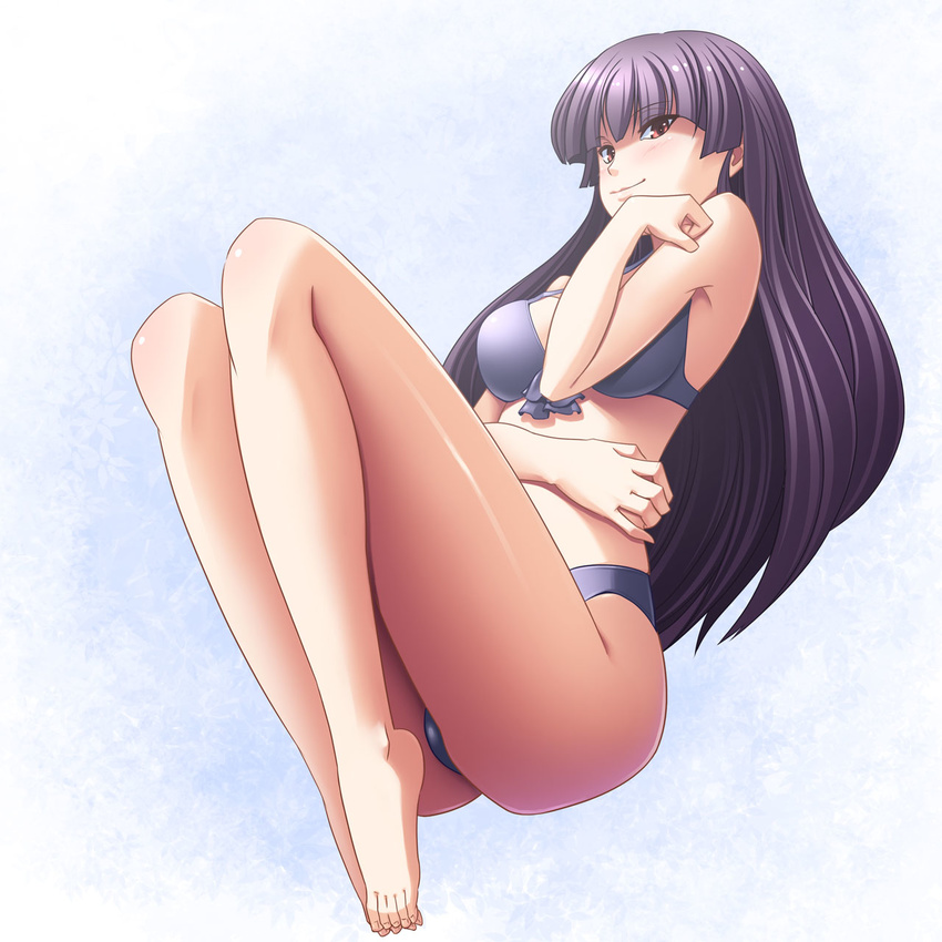 barefoot bikini highres hime_cut kanoe_yuuko long_hair nave purple_hair red_eyes solo swimsuit tasogare_otome_x_amnesia