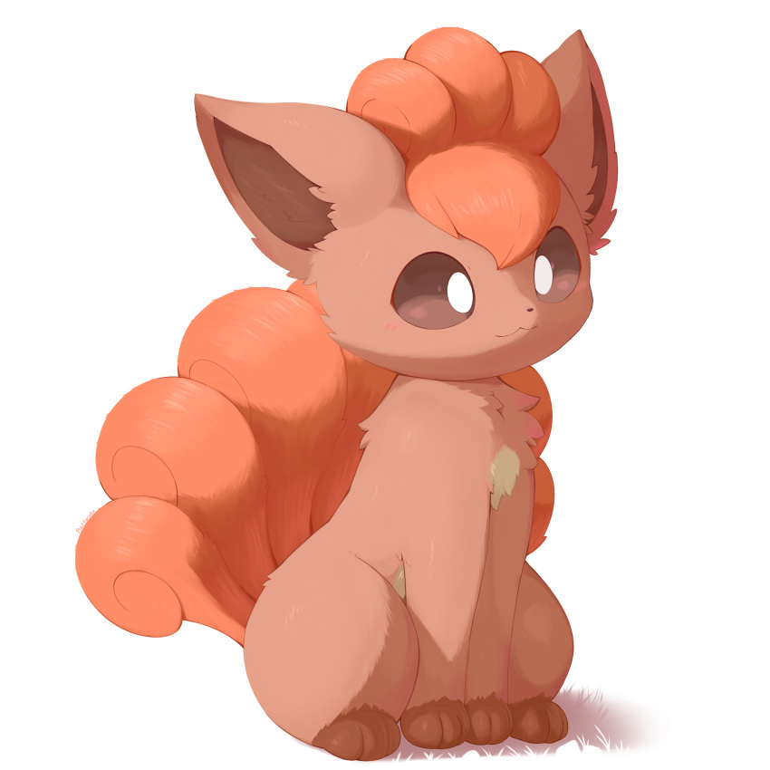 absurd_res ambiguous_gender brown_eyes feral generation_1_pokemon hi_res multi_tail nevedoodle nintendo paws pokemon pokemon_(species) simple_background sitting smile solo tail vulpix