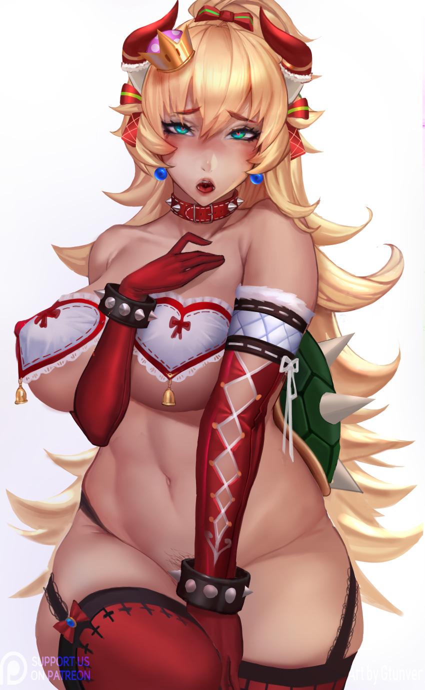 bowsette breast_hold christmas gtunver horns new_super_mario_bros._u_deluxe pubic_hair thighhighs