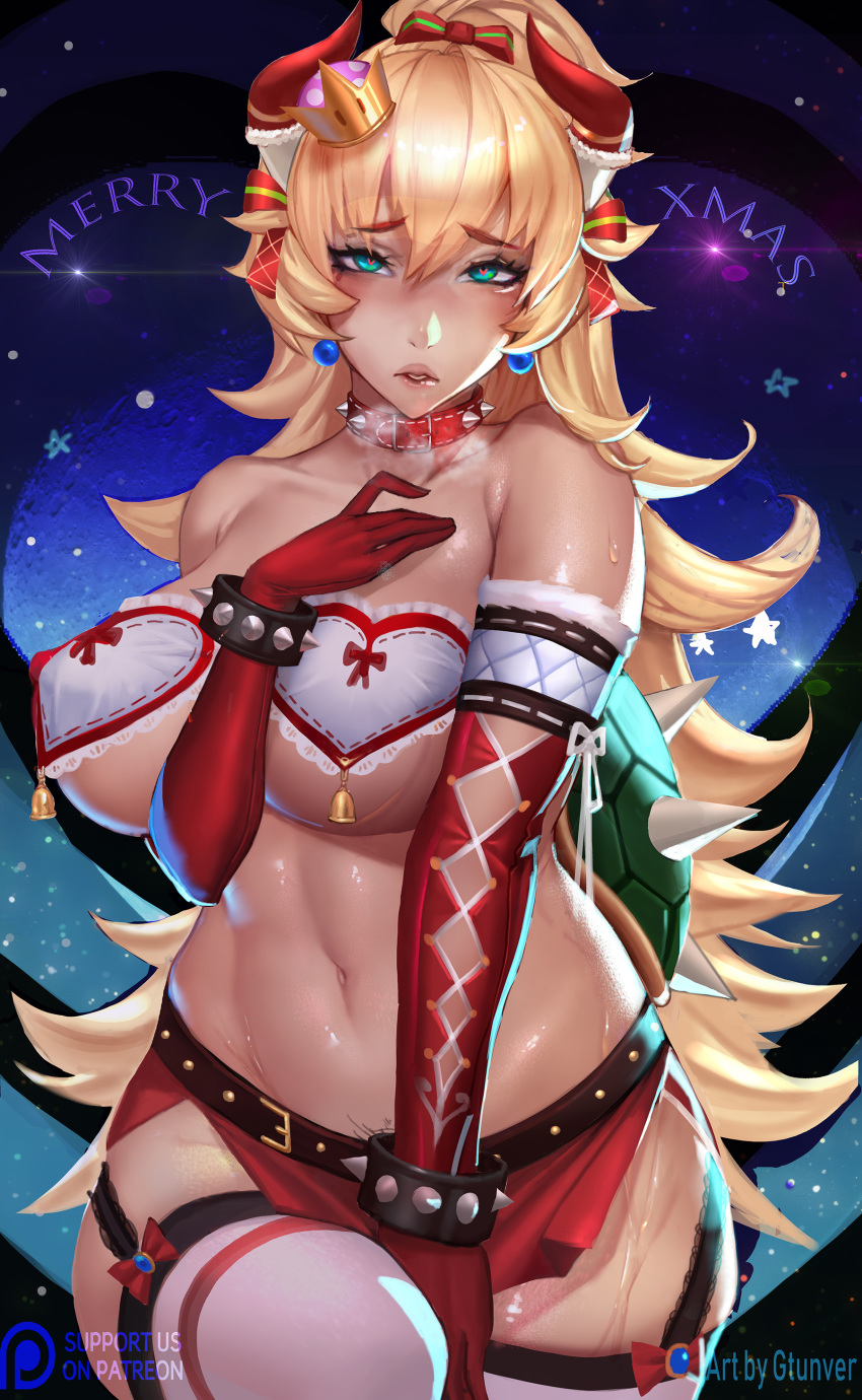 bowsette breast_hold christmas gtunver horns new_super_mario_bros._u_deluxe thighhighs