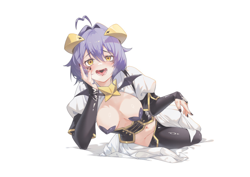 1girl absurdres black_gloves black_hair black_pants black_pasties blush breasts elbow_gloves fangs fingerless_gloves gloves highres hiiragi_utena luren_dog magia_baiser magical_girl mahou_shoujo_ni_akogarete medium_breasts midriff navel open_mouth pants pasties short_hair smile solo star-shaped_pupils star_(symbol) star_pasties symbol-shaped_pupils yellow_eyes