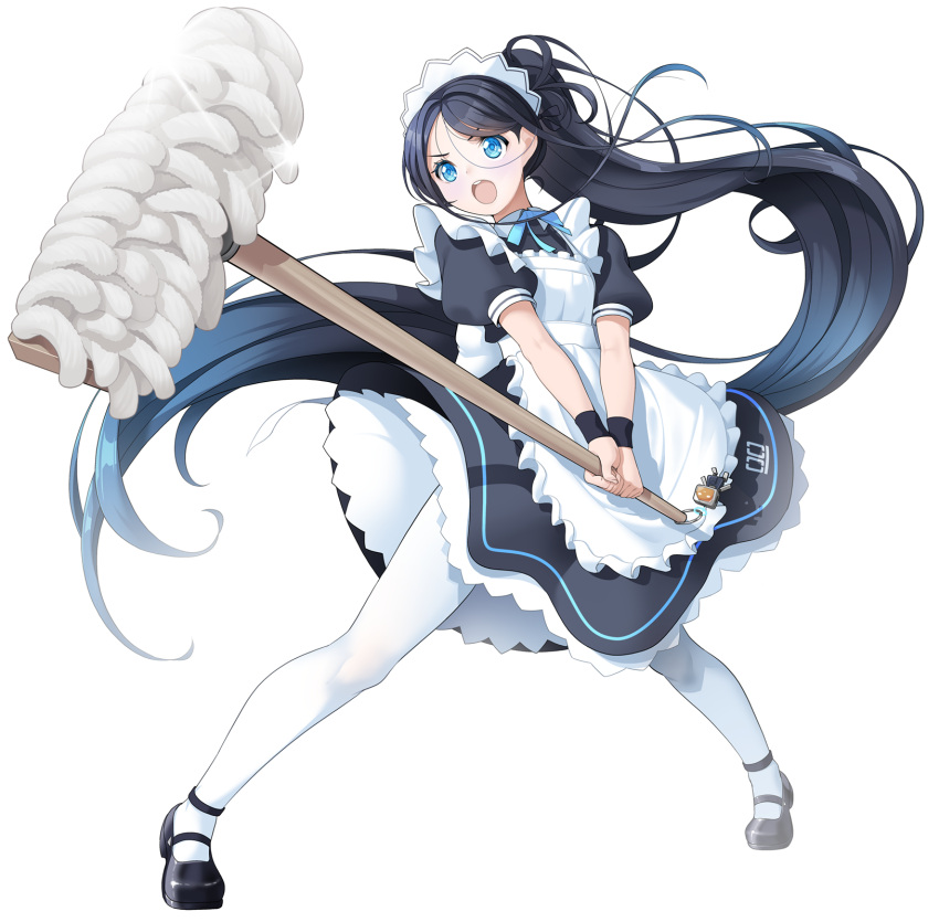 &lt;key&gt;_(robot)_(blue_archive) 1girl absurdly_long_hair apron aris_(blue_archive) aris_(maid)_(blue_archive) black_dress black_footwear black_hair blue_archive blue_eyes blush dress frilled_apron frilled_dress frills highres holding holding_mop koflif long_hair maid maid_headdress mop official_alternate_costume open_mouth pantyhose ponytail puffy_short_sleeves puffy_sleeves shoes short_sleeves simple_background solo very_long_hair white_apron white_background white_pantyhose