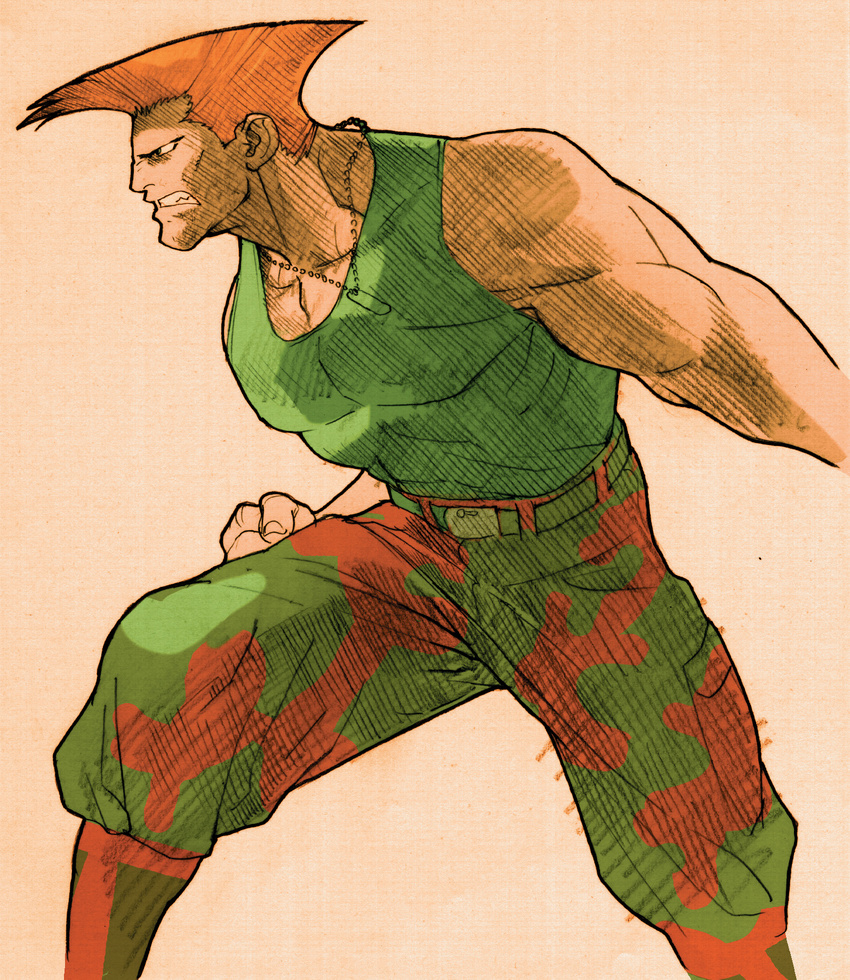 1boy blonde_hair capcom dog_tags guile highres male male_focus marvel marvel_vs._capcom marvel_vs._capcom_2 marvel_vs_capcom marvel_vs_capcom_2 official_art street_fighter tatoo