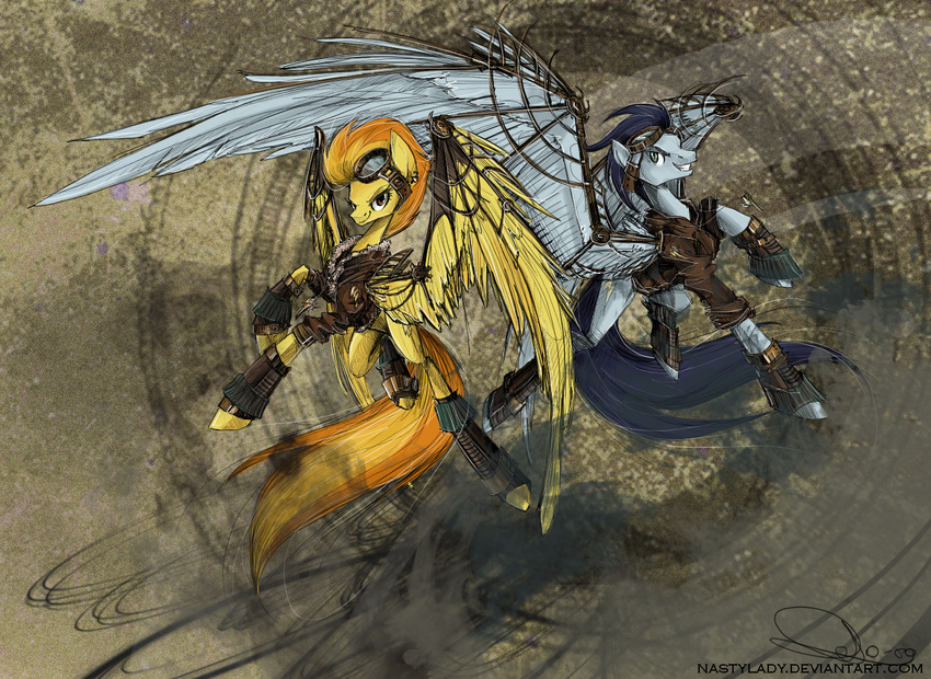 female feral friendship_is_magic gear horse male mammal my_little_pony nastylady outfit pegasus pony soarin_(mlp) spitfire_(mlp) steampunk wings wonderbolts wonderbolts_(mlp)