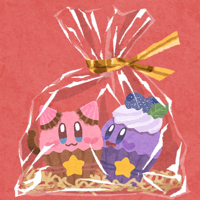 &lt;3 1:1 2024 :3 alien ambiguous_gender ara_love_kirby big_head black_eyes blue_eyes blueberry_(fruit) blush cake candy clothed clothing colored cute_eyes dessert digital_media_(artwork) duo earless eye_contact food fruit happy inside kirby kirby_(series) looking_at_another looking_at_viewer mammal mouth_closed nintendo noseless not_furry open_mouth painting_(artwork) pink_body pink_skin pixiv plant purple_body purple_eyes red_background rosy_cheeks round_body round_eyes round_head sack signature simple_background small_body sphere_creature star tail tape traditional_media_(artwork) twitter waddling_head