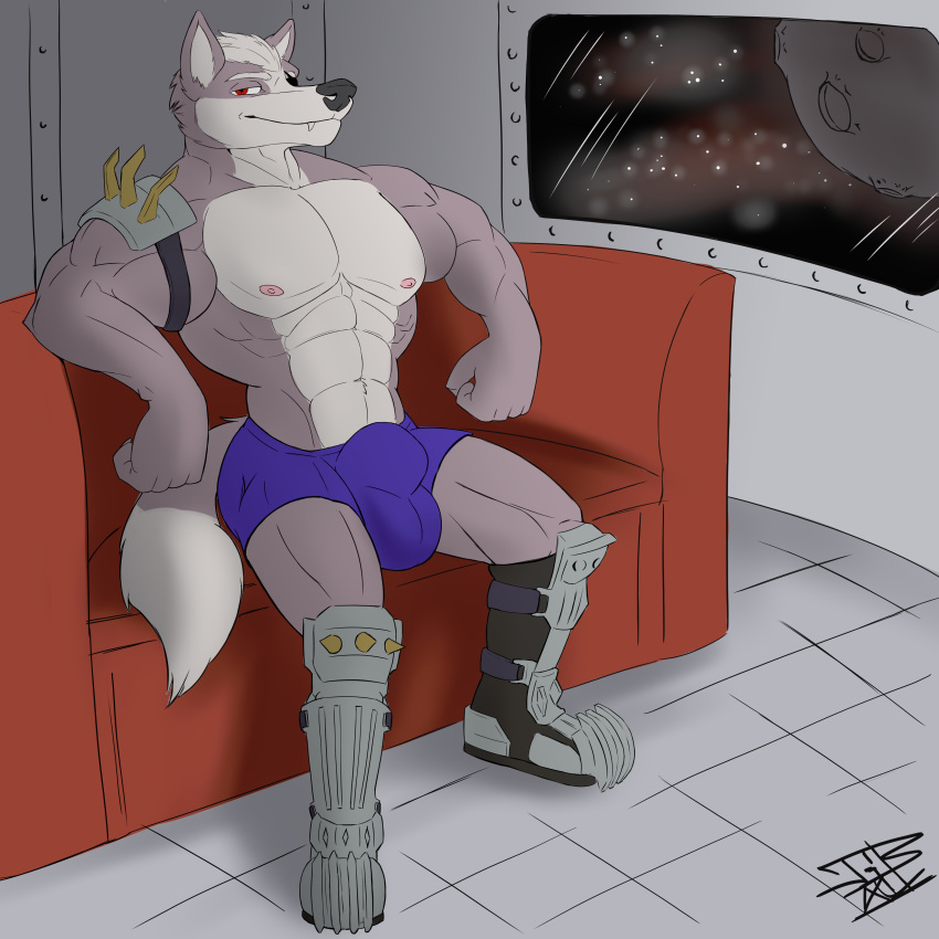 absurd_res bulge canid canine canis hi_res hyper justagoodboy mammal muscular nintendo star_fox wolf wolf_o'donnell