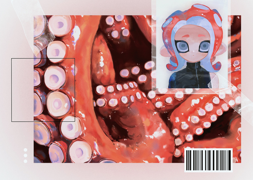 1girl absurdres barcode black_jacket character_request check_character expressionless grey_eyes highres inkling_girl inkling_player_character jacket looking_at_viewer red_hair solo splatoon_(series) suction_cups tentacle_hair tentacles upper_body zicbx