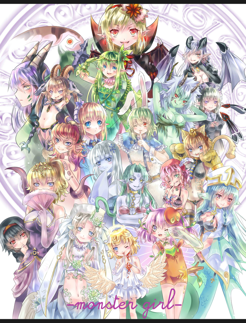 absurdres alice_(monster_girl_encyclopedia) angel angel_(monster_girl_encyclopedia) animal_ears annotated armpits arms_behind_head baphomet_(monster_girl_encyclopedia) blonde_hair blue_eyes blue_hair blush breasts brown_hair bunny_ears cat_ears cat_tail centaur chain choker cleavage cleavage_cutout collage dark_priest demon_girl demon_tail demon_wings doppelganger_(monster_girl_encyclopedia) dragon_(monster_girl_encyclopedia) dragon_girl dress earrings echidna_(monster_girl_encyclopedia) egyptian elf elf_(monster_girl_encyclopedia) facial_mark fairy fan fangs feathers flat_chest flower forehead_mark fur gold green_eyes green_hair hair_flower hair_ornament hair_over_one_eye halo hat heart highres horns jewelry jiji_(381134808) leanan_sidhe_(monster_girl_encyclopedia) licking_lips lilim_(monster_girl_encyclopedia) long_hair medium_breasts mermaid merrow midriff monster_girl monster_girl_encyclopedia multiple_girls navel necklace nun ogre ogre_(monster_girl_encyclopedia) one_eye_closed panties paws pink_hair pointy_ears purple_eyes purple_hair red_eyes red_hair scylla scylla_(monster_girl_encyclopedia) scythe sea_bishop short_hair shy sketch smile snake snowflake_hair_ornament snowflakes sphinx_(monster_girl_encyclopedia) succubus tail tattoo thong tiara tongue tongue_out underwear unicorn unicorn_(monster_girl_encyclopedia) unicorn_girl v vampire vampire_(monster_girl_encyclopedia) weapon wedding_dress wererabbit white_hair wings yellow_eyes yuki_onna_(monster_girl_encyclopedia)