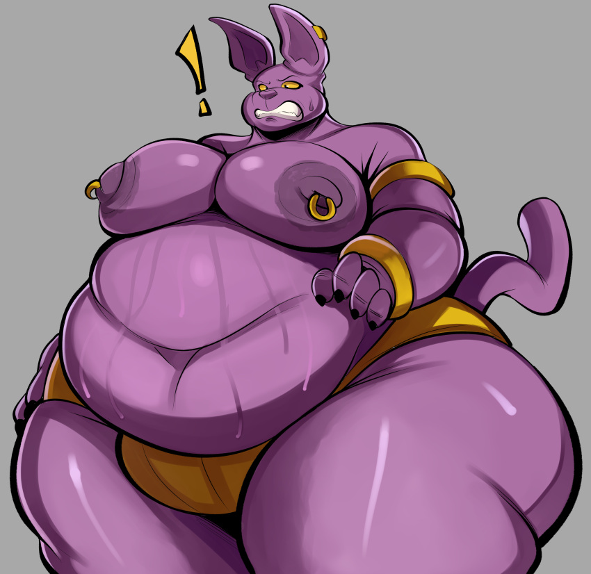 absurd_res anthro belly big_belly big_butt big_moobs bodily_fluids butt cellulite champa clothing domestic_cat dragon_ball dragon_ball_super felid feline felis gold_(metal) hairless hairless_cat hi_res huge_butt male mammal moobs nathanatwar nipple_piercing nipples overweight overweight_male piercing solo sphynx_(cat) sweat tail thick_thighs underwear wide_hips