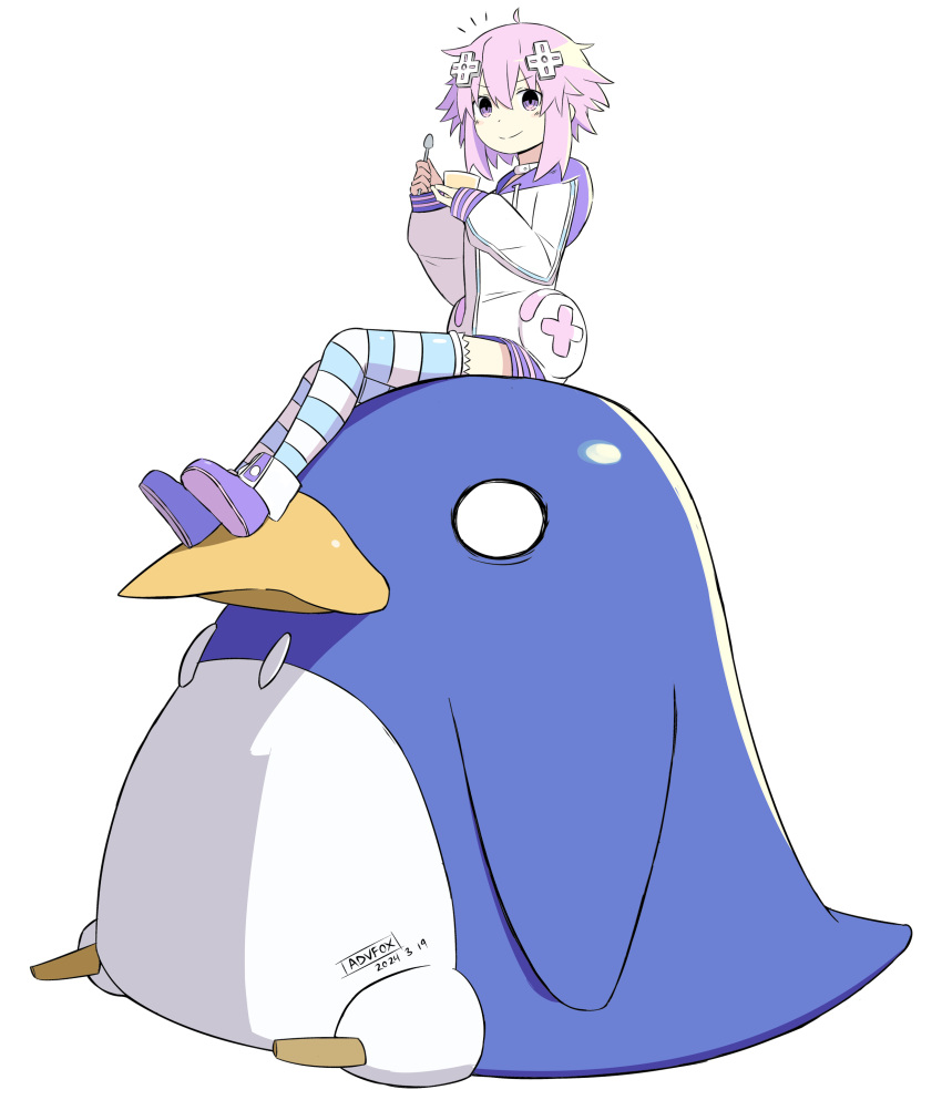 absurdres disgaea highres neptune_(neptunia) neptune_(series) non-web_source pink_hair shirt short_hair thighhighs white_shirt