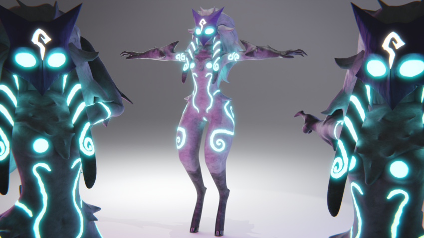 anthro asscaster bovid caprine female fur gesture glowing glowing_eyes group hand_gesture hi_res kindred_(lol) lamb_(lol) league_of_legends mammal mask meme_pose pointing pointing_at_another riot_games sheep trio white_body white_fur