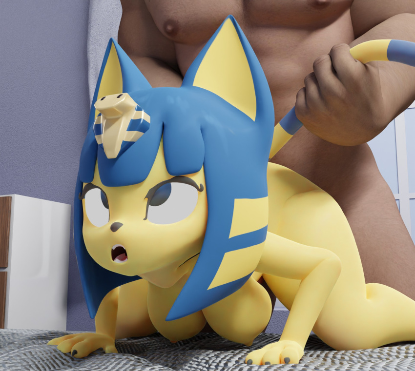 animal_crossing ankha_(animal_crossing) anthro anthro_penetrated blender_(software) blender_cycles breasts doggystyle duo eye_roll felid feline female female_penetrated from_behind_position hi_res human human_on_anthro human_penetrating human_penetrating_anthro interspecies male male/female male_penetrating male_penetrating_anthro male_penetrating_female mammal nintendo open_mouth penetration sex