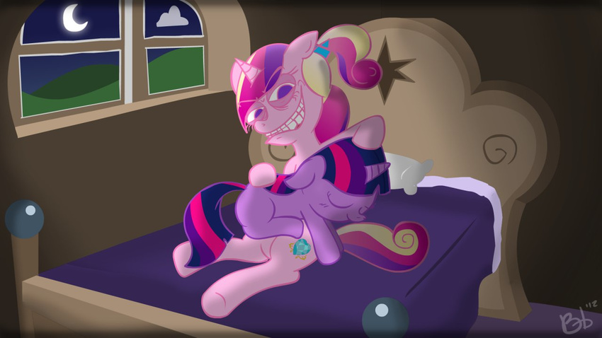 bed cutie_mark equine female feral friendship_is_magic horn humor mammal milkandjuice my_little_pony princess_cadance_(mlp) princess_cadence_(mlp) rape_face sleeping twilight_sparkle_(mlp) unicorn