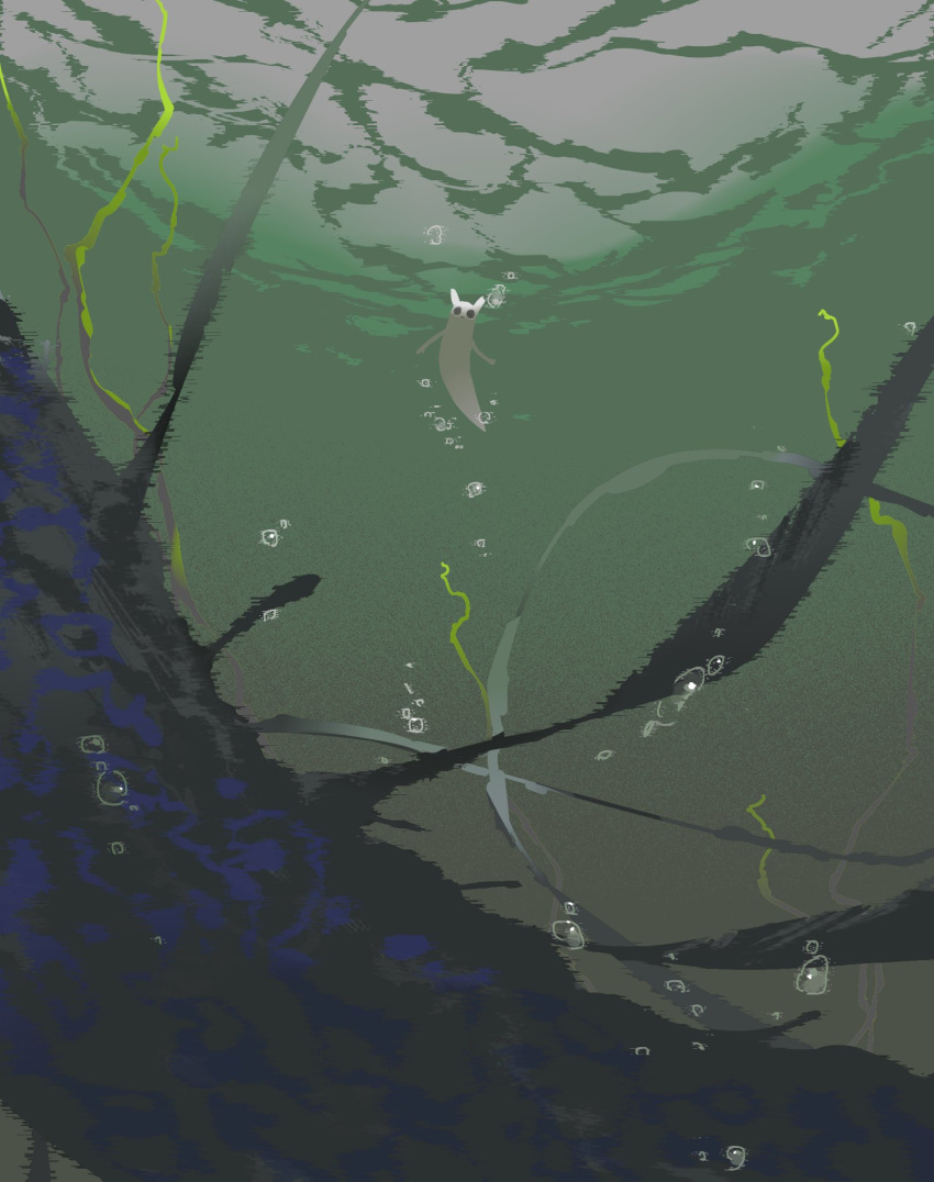 2023 ambiguous_gender anthro bb_rain black_body black_eyes black_nose blue_body bubble colored detailed_background digital_media_(artwork) duo ears empty_eyes extreme_size_difference featureless_crotch feral fully_submerged fur hi_res kelp larger_ambiguous larger_feral legless leviathan_(rain_world) looking_at_viewer mammal marine monotone_body monotone_fur monotone_tail mouthless multicolored_body nude outside plant rain_world semi-anthro serpentine shaded size_difference slugcat smaller_ambiguous smaller_anthro survivor_(rain_world) swimming tail tentacles two_tone_body underwater videocult water white_body white_ears white_fur white_tail