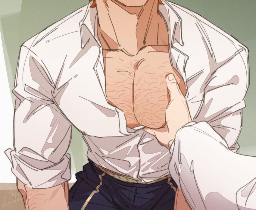 2boys alternate_pectoral_size bara cowboy_shot fire_emblem fire_emblem:_three_houses grabbing head_out_of_frame highres large_pectorals male_focus meme multiple_boys muscular muscular_male pectoral_cleavage pectoral_grab pectorals pov pov_hands satodee shirt sitting solo_focus sparse_chest_hair sylvain_jose_gautier the_masculine_urge_to_(meme) thick_neck yaoi