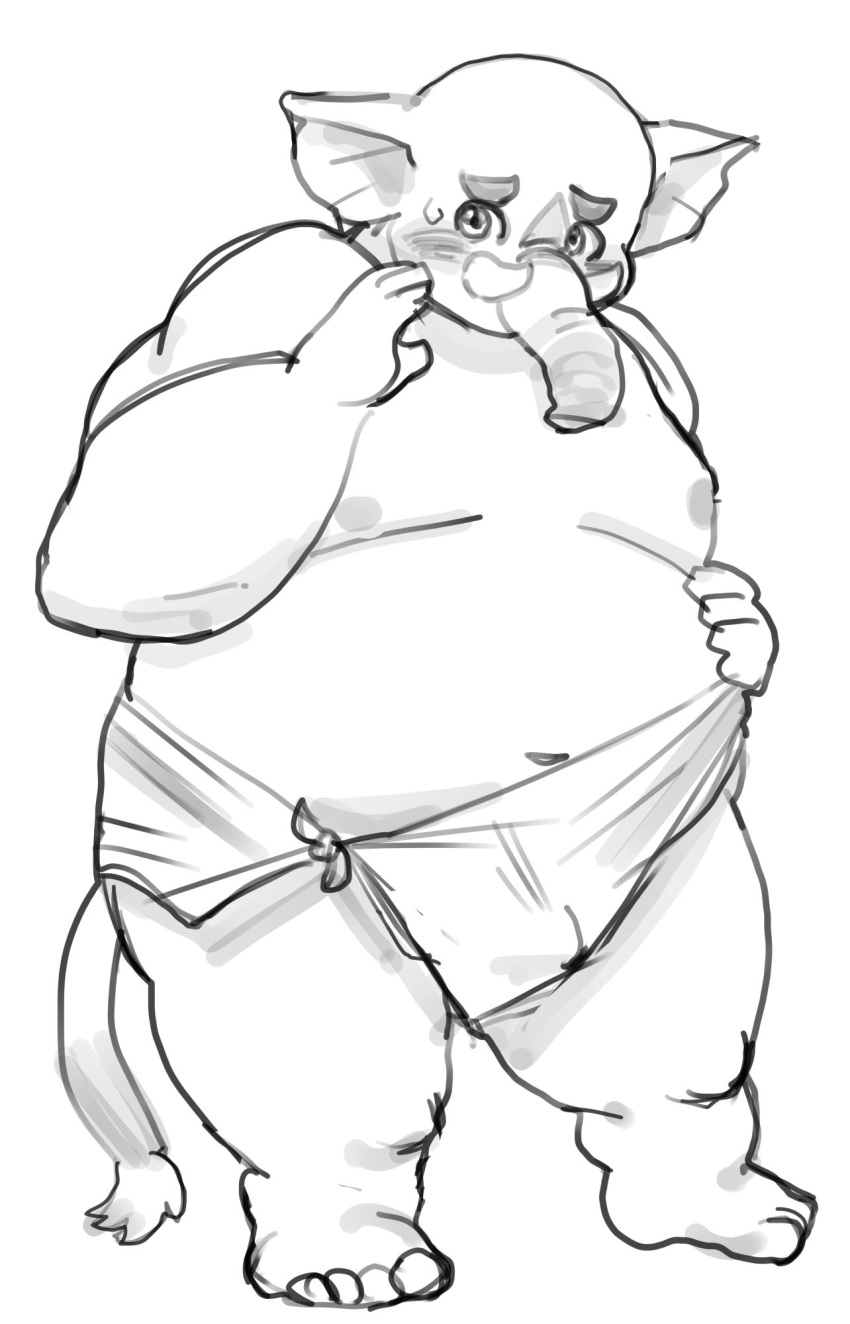 anthro belly blush elephant elephantid embarrassed hi_res hizen_(tamacolle) male mammal mo_otknk moobs navel nipples overweight proboscidean proboscis_(anatomy) solo tamacolle towel trunk_(anatomy) tusks