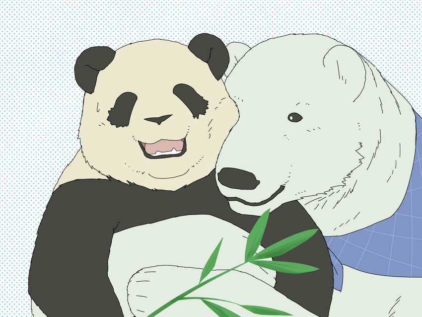 bear blush chubby cuddling duo hug kemono mammal nuzzle okatana panda polar_bear scarf shirokuma shirokuma_cafe