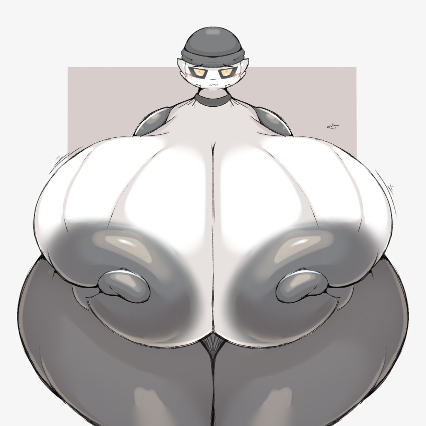 big_breasts big_butt big_nipples blush blush_lines breast_squish breasts butt female hi_res huge_breasts huge_butt hyper hyper_breasts hyper_butt hyper_nipples lightmizano machine nipples robot short_stack solo squish thick_thighs