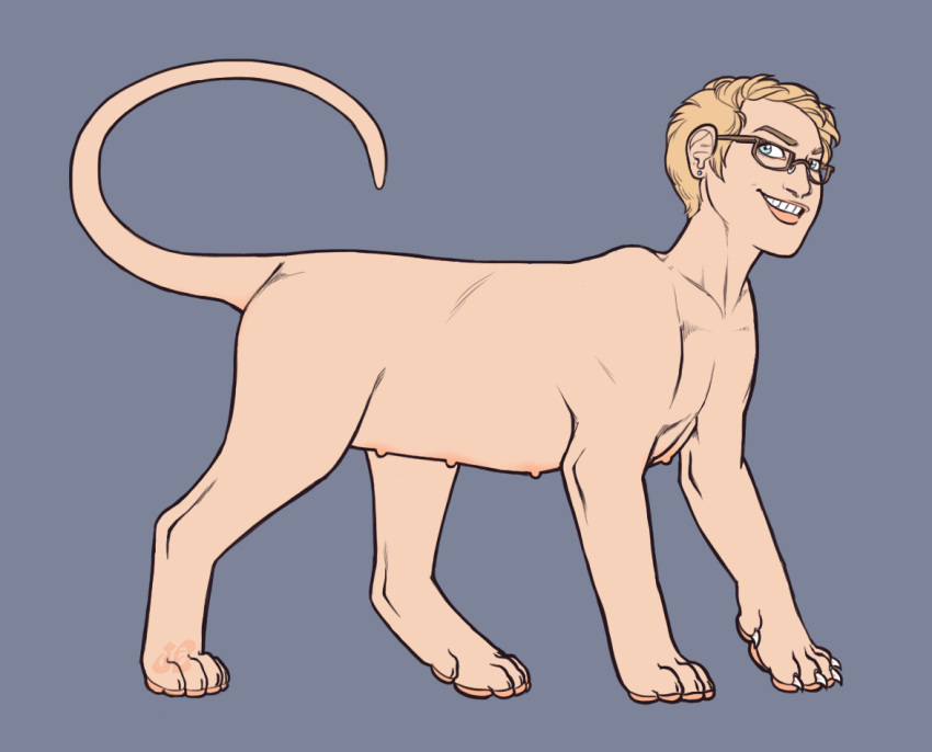 demi_transformation ear_piercing eyewear eyewear_only felid feline female feral glasses glasses_only hairless_body human_faced_feral humanoid_face jayrockin mammal mythological_creature mythological_sphinx mythology nipples nude piercing quadruped solo wearing_glasses