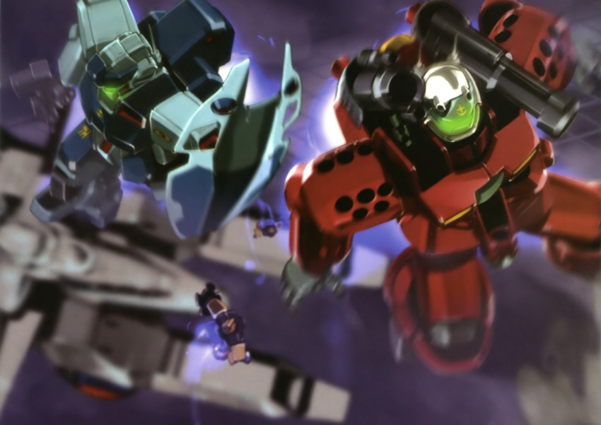 battleship gm_(mobile_suit) gm_sniper_ii gun guncannon_mp_type gundam gundam_0080 highres kenki_fujioka mecha military military_vehicle motion_blur no_humans oldschool realistic rifle science_fiction ship space_craft warship watercraft weapon